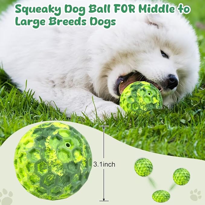Tough Dog Chew Toys for Aggressive Chewers, Indestructible Dog Balls for Aggressive Chewers, Squeaky Balls for Dogs, Squeaky Toys for Large Dogs, Funny Heavy Duty Ball