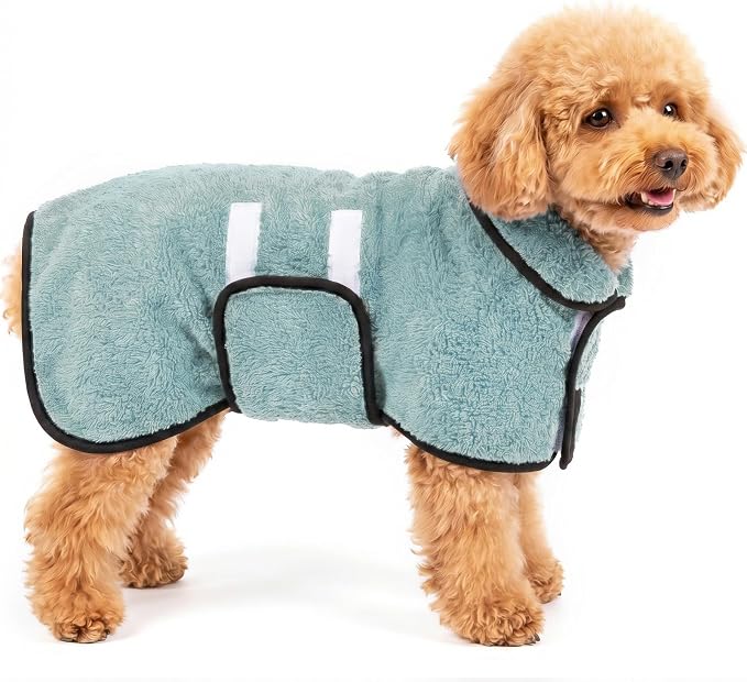Dog Bathrobe, Super Absorbent for Small to Large Dogs, Light Green S | Dog Robes with Soft Fleece, Warm & Cozy, Adjustable Fit, and Quick Drying Coat for Baths Swimming and Grooming