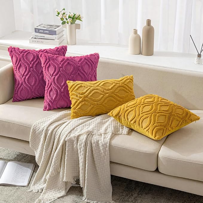 MIULEE Hot Pink Soft Plush Faux Wool Throw Pillow Covers 20x20 | Set of 2, Farmhouse Boho Home Decor, Decorative Cushion Covers for Sofa, Living Room, Bed