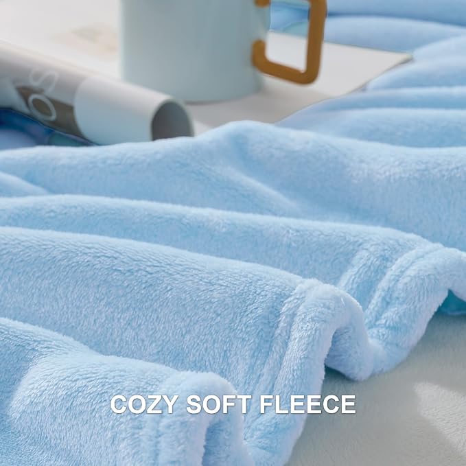 Hansleep Throw Light Blue Fleece Blanket, Soft Flannel Bed Blanket | Fuzzy Cozy Blanket 50x60 Inches, Multi-use for Bed, Sofa, Couch, Travel, Camping, All Season Warm Lightweight Cover