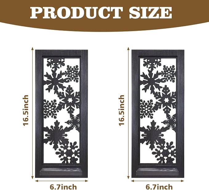 ZEXUIRU 2 Set Rustic Candle Sconces Living Room Bedroom Entryway Wood Mirrored, Farmhouse, Carved Frame Wall-Mount Wooden Candle Holders Wall Decor Hanging Handmade Holder - Black