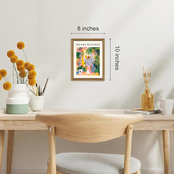 ICHZUMW Framed Funny Tabby Cat Matisse Canvas Bathroom Wall Art, 8x10 In | Humorous Cat Reading on Toilet, Girly Pink Dopamine Bathroom Wall Decor, Restroom Powder Room, Fade Resistant, Ready to Hang