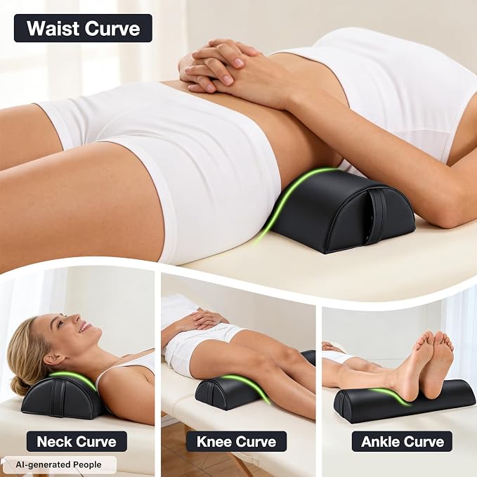 Noverlife Medium Leg Bolster for Massage Table, 21 x 6 x 3 in PU Leather Massage Bolsters with Strap Handle Half Moon Bolster Pillow, Semi-Round Ankles Leg Pain Relief Knee Bolster Cushion for Back
