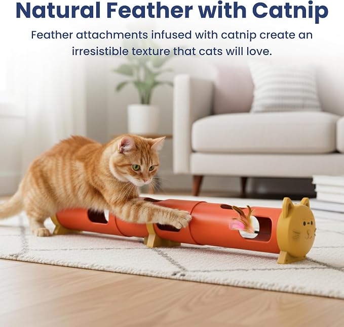 PAWSPIK Electric Feather Teaser Tube Cat Toy, Interactive Automatic Cat Toy | Smart Random Feather Play, Long Battery Life, Pet-Safe Materials, Indoor, Large