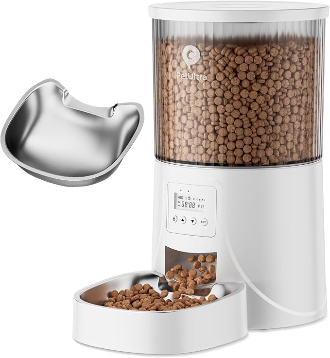Automatic Cat Feeder: 4L Timed Cats Food Dispenser Programmable | Easy to Set, Dual Power, Precise Portion, Auto Pet Feeder with Stainless Steel, Detachable Washable for Cats and Small Dog