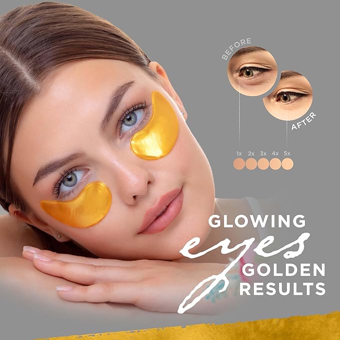 Under Eye Patches For Women – 24K Gold Eye Masks, 15 Pairs | Hyaluronic Acid | Reduces Puffiness, Dark Circles & Wrinkles | Vegan & Hydrating