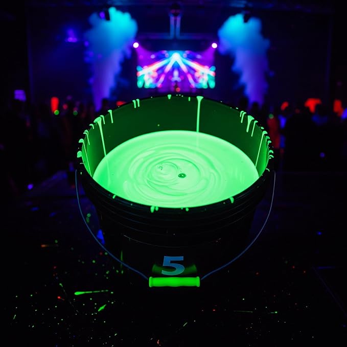 milo UV Neon Green Washable Party Paint | 5 Gallon Bucket | Bulk Fluorescent Party Paint for Rave, Events, Concerts | Glows UV in Black Light | Made in USA | Safe for Skin, Washable, and Non Toxic