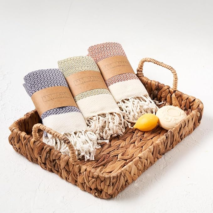 BAY LAUREL Turkish Hand Towel – Pack of 2 | Soft & Absorbent Decorative Towels for Bathroom, Hand, Face, Hair, Gym, Yoga, SPA, Kitchen & Tea | Boho Decor (Orange, Diamond 15x26 Inches (Set of 2)