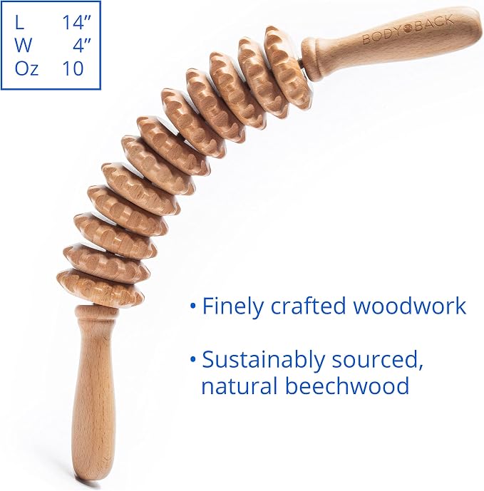 Body Back Wood Therapy Curved Roller for Maderoterapia, Lymphatic Drainage, Cellulite Massage, and Massage Rolling, Natural Muscle Massage Stick Tool for Massage and Relaxation