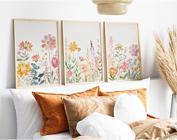 Watercolor Wildflower Wall Art Decor Colorful Flower Pictures Canvas Floral Botanical Wall Art Vintage Prints Poster Floral Painting Artwork for Living Room Bedroom 12x16 Inch Unframed Set of 3