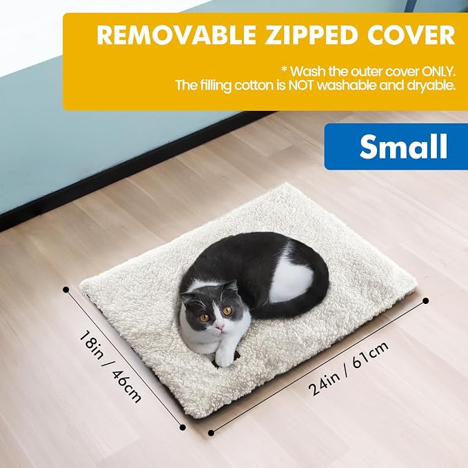 Self Warming Cat Bed Self Heating Cat Dog Mat Pad 24 x 18 in Extra Warm | Non Electric, Self Heated Cat Bed for Indoor Outdoor Pets, Removable Washable Cover, Non-Slip Bottom, Crinkle-Free, Beige