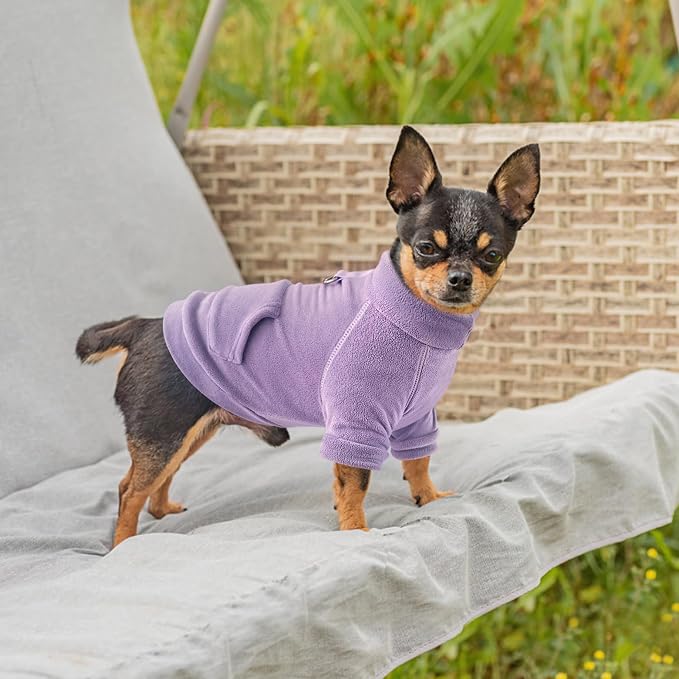Idepet Fleece Sweater 2 Pack,Turtleneck Sweatshirt Pet Clothing | Winter Dog Clothes,Stretchy,Small Coat,Cat Apparel,with Leash Ring,for Small Medium Dogs Cats,with Pocket