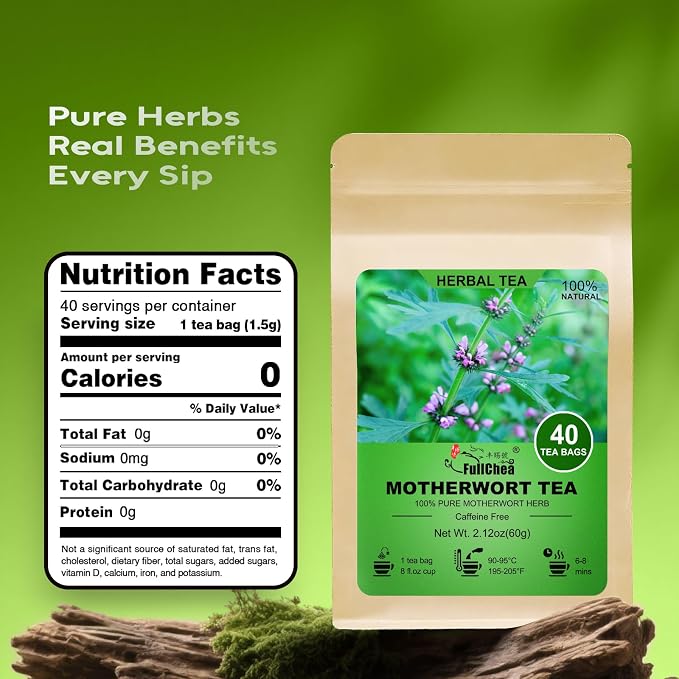 FullChea - Motherwort Tea Bags, 40 Count, Dried Motherwort Herb | Premium motherwort herbal tea, non-GMO, caffeine-free, perfect for a calming natural wellness tea break