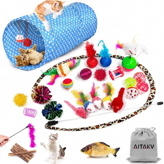 AILUKI 35PCS Cat Toys Variety Pack for Indoor Cats, Kitten Toys Cat Tunnel