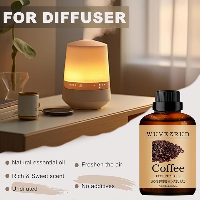 Coffee Essential Oils, 240ML Pure and Natural Essential Oil for Aromatherapy Diffuser - Coffee /8 Fl Oz