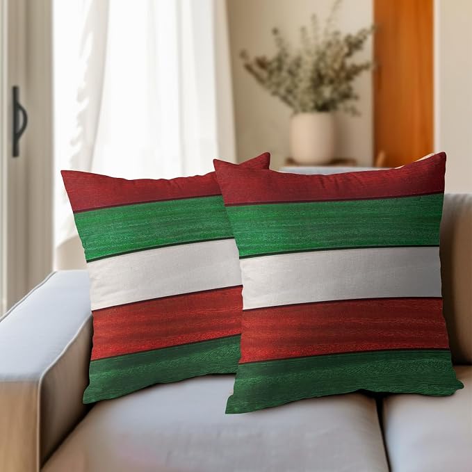 Kawani Vintage Wood Christmas Pillow Covers 18x18 Inches, 2 Pcs Red Green Rustic Wooden Xmas Decorative Pillowcase Cotton Linen Square Cushion Case for for Home Holiday Party Sofa Couch
