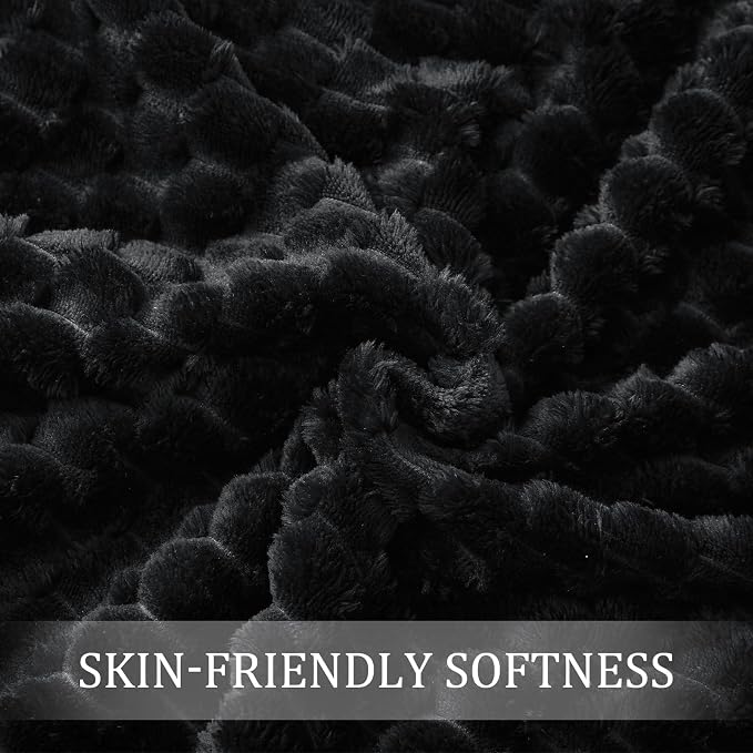 Exclusivo Mezcla 3D Fleece Twin Size Blanket for Bed, Black | Extra Soft Fuzzy Plush Lightweight Bed Blankets, Cozy Fluffy Decorative Blankets for All Seasons, 60x80 Inches