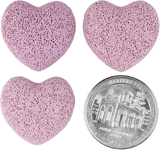 TUMBEELLUWA 10 PCS Pink Heart Shaped Lava Rocks for Essential Oils | 1 Inches Porous Oil Diffuser Stone, Aroma Diffuser for Home Office, Carved Heart Stone for Romantic Wedding Favor & Decor