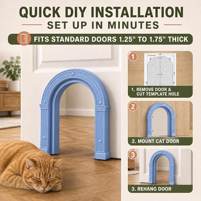 Cat Door for Interior Doors Large - No-Flap, No Training Needed