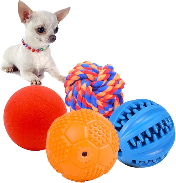 Volacopets Puppy Balls - Pack with Different Functions & Teething Toys for Small Dogs, Squeaky Dog Balls, Rubber Chew Toys for Enrichment