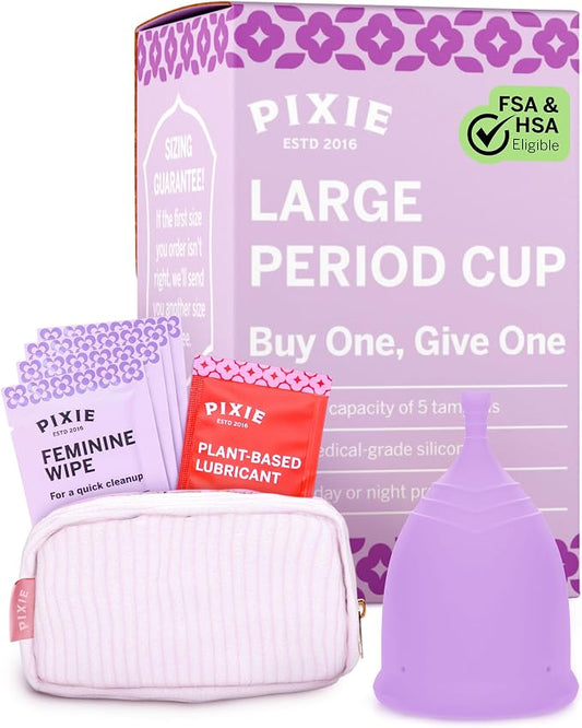 Pixie Soft Menstrual Cup - Ranked 1 for Most Comfortable Reusable Period Cup - Buy One We Give One - Includes Ebook Guide, Cleaning Wipes, Lube, & Storage Bag - Tampon and Pad Alternative