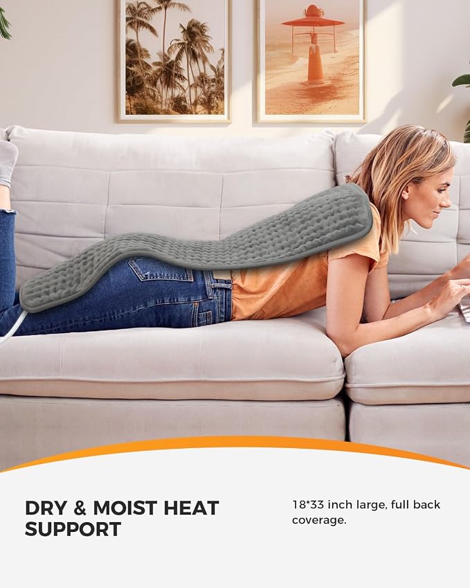Heating Pad for Back Pain Relief & Cramps, CooCoCo Heating Pads with Auto Shut Off Large, 6 Heat Settings Electric Heated Pad, 17"x33", Dark Gray