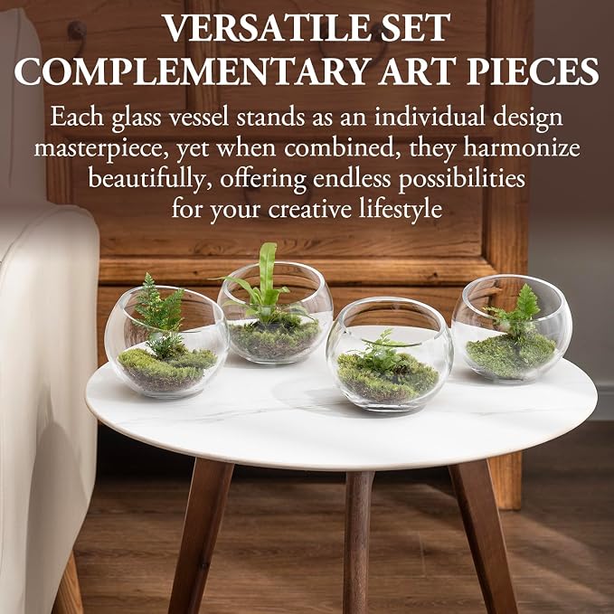 MyGift 5 Inch Clear Glass Round Bowl Air Plant Terrariums, Set of 4 | Versatile glass vessels showcase plants, candles, and decorative accents for weddings, events, shelves, and tabletop displays
