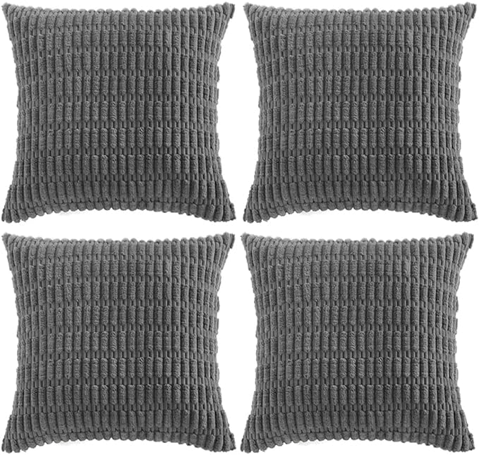 Fancy Homi 4 Packs Decorative Throw Pillow Covers for Living Room Couch Bed, Modern Farmhouse Boho Home Décor Accent Cushion Case, 22" x 22", Dark Gray