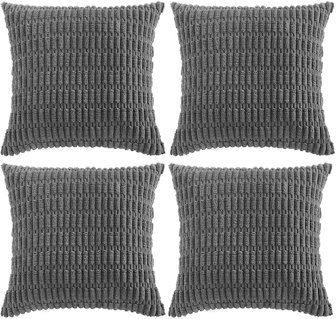 Fancy Homi 4 Packs Decorative Throw Pillow Covers for Living Room Couch Bed, Modern Farmhouse Boho Home Décor Accent Cushion Case, 18" x 18", Dark Gray
