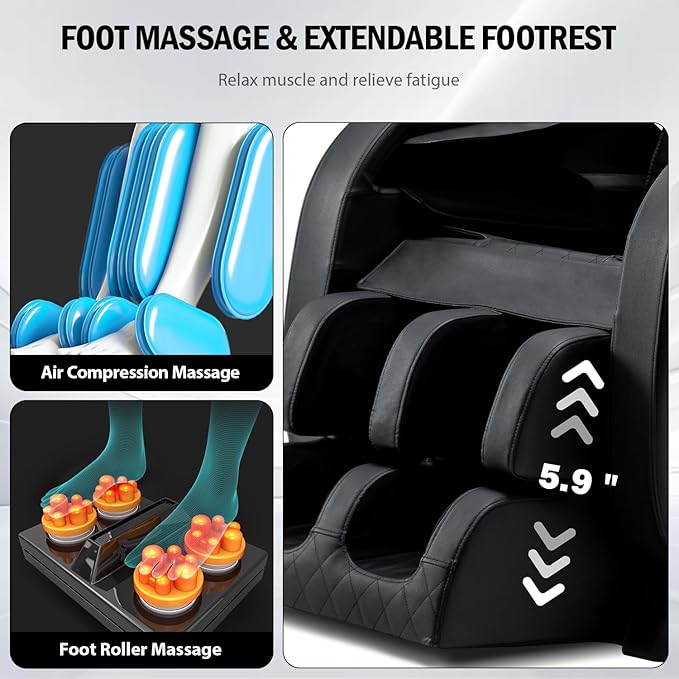 Zero Gravity Massage Chair - 8 Fixed Rollers Full Body Shiatsu with Back Heat, Foot Roller & Air Compression - Relieve Back Pain for Sedentary Workers/Elderly (Home Office Use)