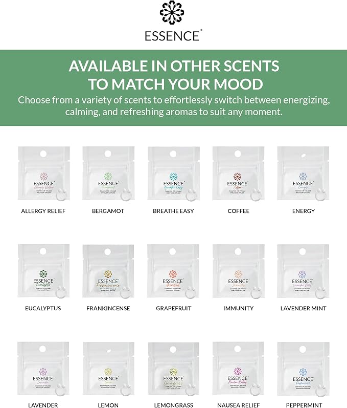 Essence Wearable Aromatherapy Nasal Diffuser – Bergamot Essential Oil Nose Ring Silicone Inhaler for Stress & Mood Support - Made in USA & Travel-Friendly