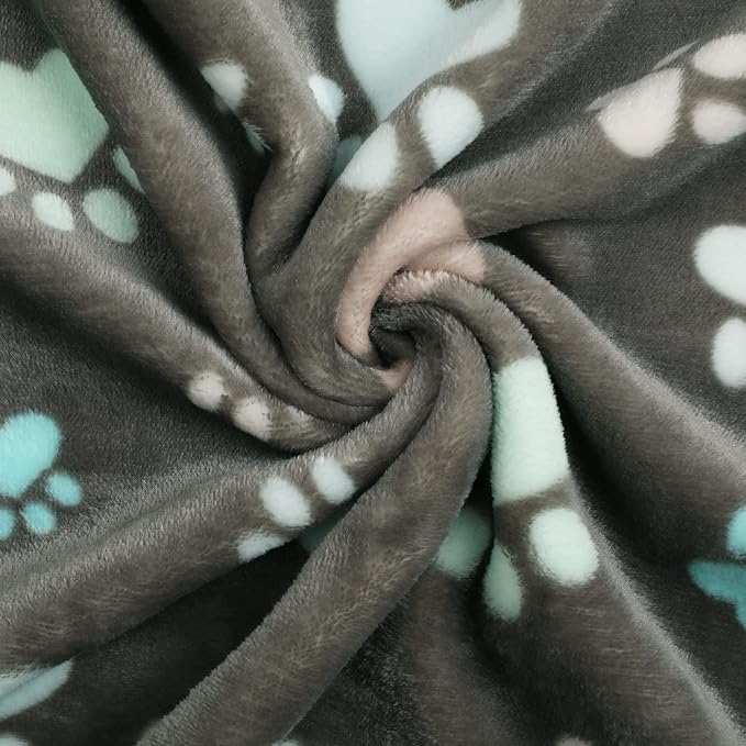 Luciphia 1 Pack 3 Blankets Fluffy Premium Fleece Pet Blanket Flannel Paw Printed Throw for Dog Cat(Large 41x31'', Grey) | Fuzzy Flannel Small Pet Blanket Washable, Cute Paw Print for Crate Car Bed. Puppy Essential,Cat Stuff Gifts,Large