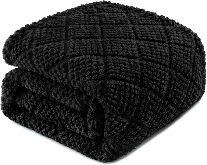 Whale Flotilla Soft Fleece Throw Blanket for Couch, Black | Jacquard Waffle Blankets for Home Decor, Lightweight and Cozy, All Season Suitable, 50x60 Inch