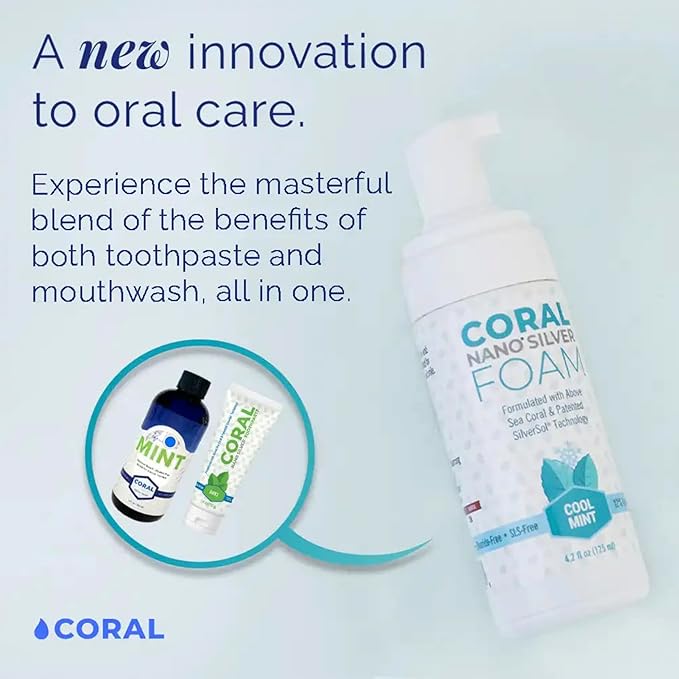 Coral Nano Silver Foaming Toothpaste – Fluoride Free Natural Remineralizing Tooth Foam – Whitening, SLS & Glycerin Free with Xylitol & Coral Calcium – Mint Flavor (4oz, 3-Month Supply)