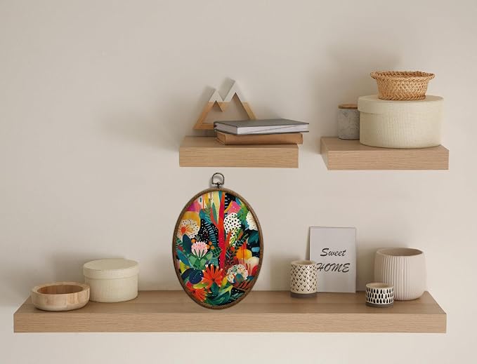 Colorful Oval Framed Wall Art, Maximalist Wall Decor, Waterproof Cottage Core Bathroom Decor, Eclectic Cottage Core Home Decor for Bedroom Living Room, Home Retro Decorartion, 25