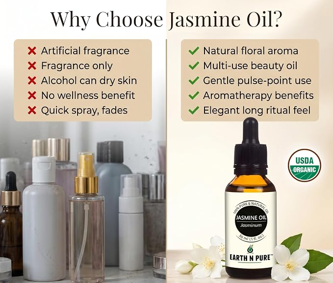 Earth N Pure Jasmine Essential Oil | 100% Pure, Natural & Undiluted | Steam Distilled | Relaxation, Radiant Skin & Nourished Hair | 100ml