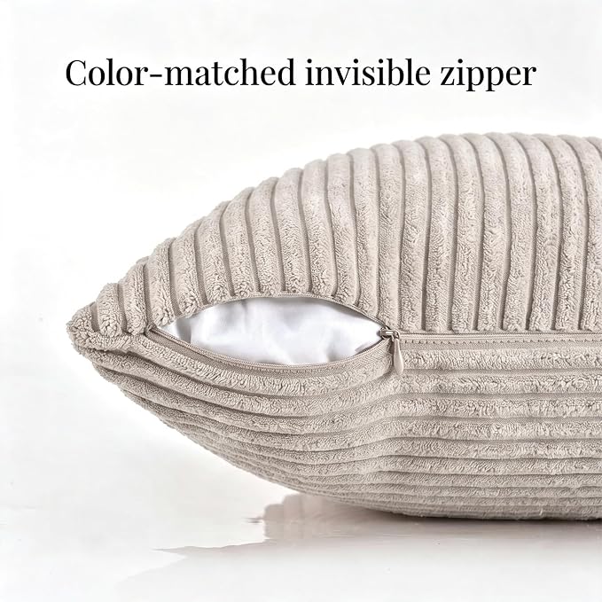 Fancy Homi Set of 1 Neutral Taupe Boho Long Lumbar Body Decorative Throw Pillow Cover 14x36 Inch for Bed Couch Bedroom Bench, Soft Patchwork Corduroy Textured Pillow Case, Farmhouse Room Decor