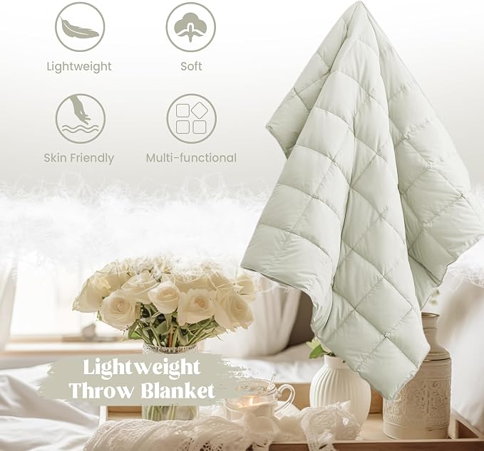 puredown® Soft Feather Down Throw Blanket Lightweight Packable Couch Throw for Indoor and Outdoor Use, Throw 50"X70", Ivory