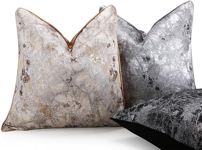 vctops Marble Decorative Luxurious Throw Pillow Covers Jacquard Square Cushion Cases Pillowcase for Bed Sofa Couch Chair Car Home Decor (Marble Silver,18"x18")