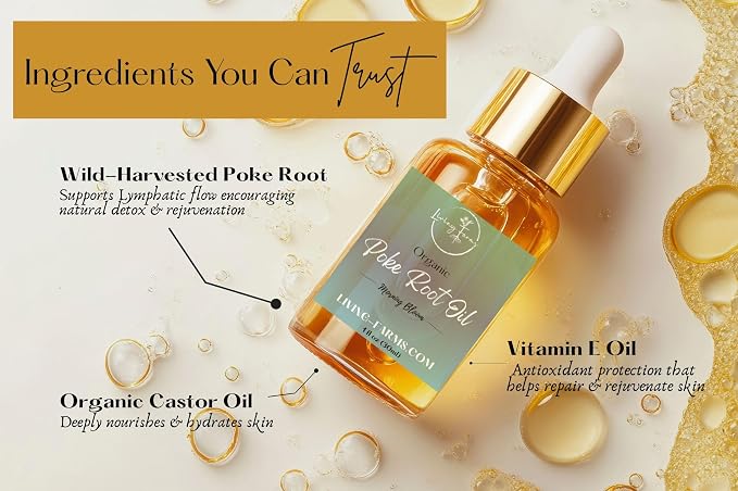 Organic Poke Root Castor Oil | Vegan Lymphatic Support | Cysts, Boils, Fibroids, Swollen Lymph Nodes, Breast & Joint | Natural Deep Tissue Massage | Made in The USA (1oz, Morning Bloom)