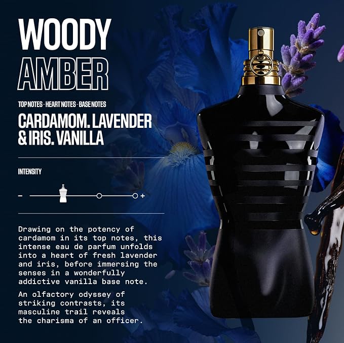 Jean Paul Gaultier Le Male Le Parfum - Amber Woody Eau de Parfum Intense for Men Fragrance - Cardamom, Lavender & Iris, Vanilla - Men's Perfume Spray, 2.5oz