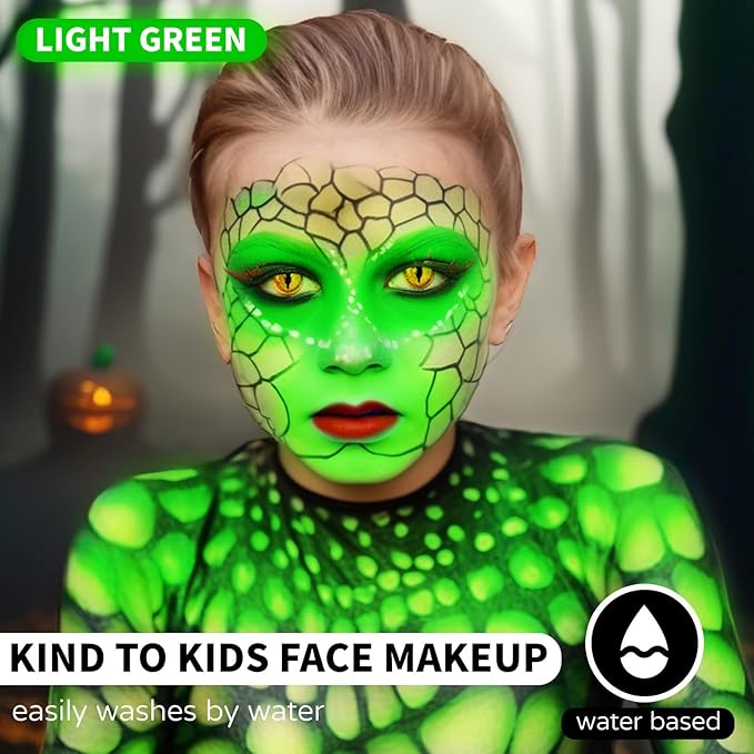 Go Ho Light Green Face Body Paint Stick,Water Based Washable Green Face Paint Stick,Non-toxic Full-coverage Cream Body Paint for Halloween Costumes Cosplay SFX Makeup