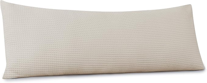 100% Egyptian Cotton 600 TC Waffle Weave Body Pillowcase with Zipper | 1 Pack Ultra Soft Breathable Pillow Cover, Skin-Friendly Bed Pillow Sham, Body Pillow Case Cover, Beige, 20" x 54"
