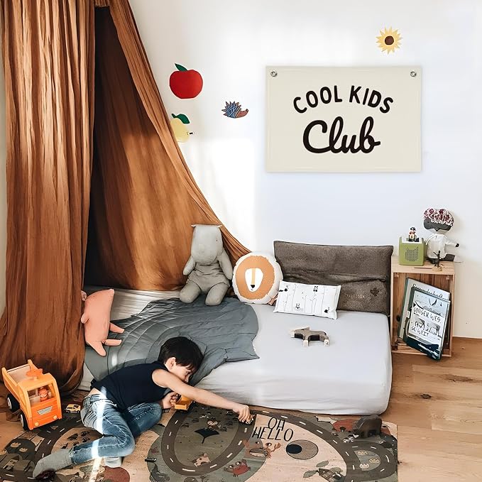 Playroom Wall Decor Cool Kids Club, Kids Playroom Decor, Linen Banner Wall Hanging Banner Flag, Classroom Decorations, Baby Shower Gifts 30x20