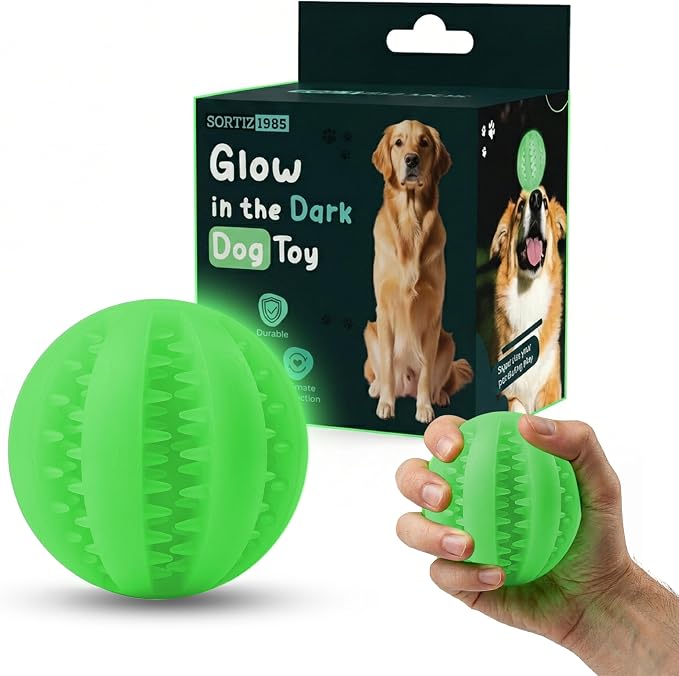 Glow in the Dark Treat Dispensing Dog Ball, Interactive Slow Feeder