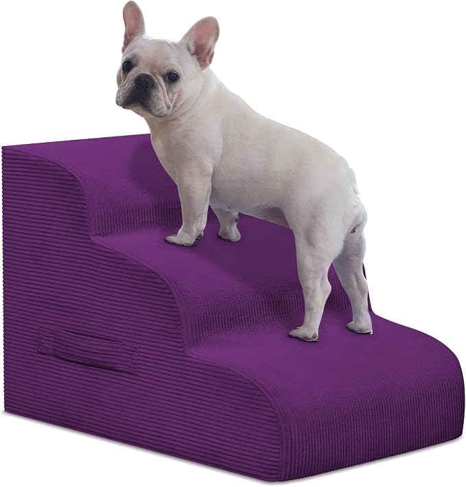Mesa Lemon 3 Step Dog Stairs Pet Ramp for High Beds, Sofas and Cars | High Density Foam, Non-Slip Bottom, Removable Washable Cover, Portable Handle, Holds Up to 50 lbs, 16 Inch Height