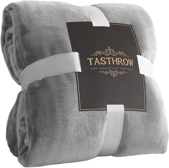 TASTHROW Large Flannel Fleece Throw Blanket, 60×80 Inch - Light Grey | Cozy Lightweight Thick Blanket - All Seasons Suitable for Women, Men and Kids