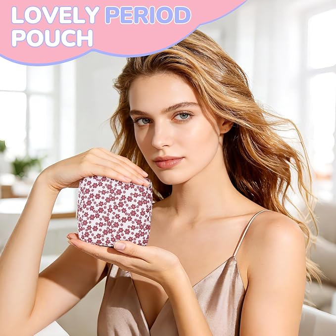 Floral Sanitary Pad Pouch Canvas Period Pad Bags for Women Pink | Discreet, Portable, Menstrual Cup and Sanitary Napkin Storage, First Period Kit Storage, Tampon Bag