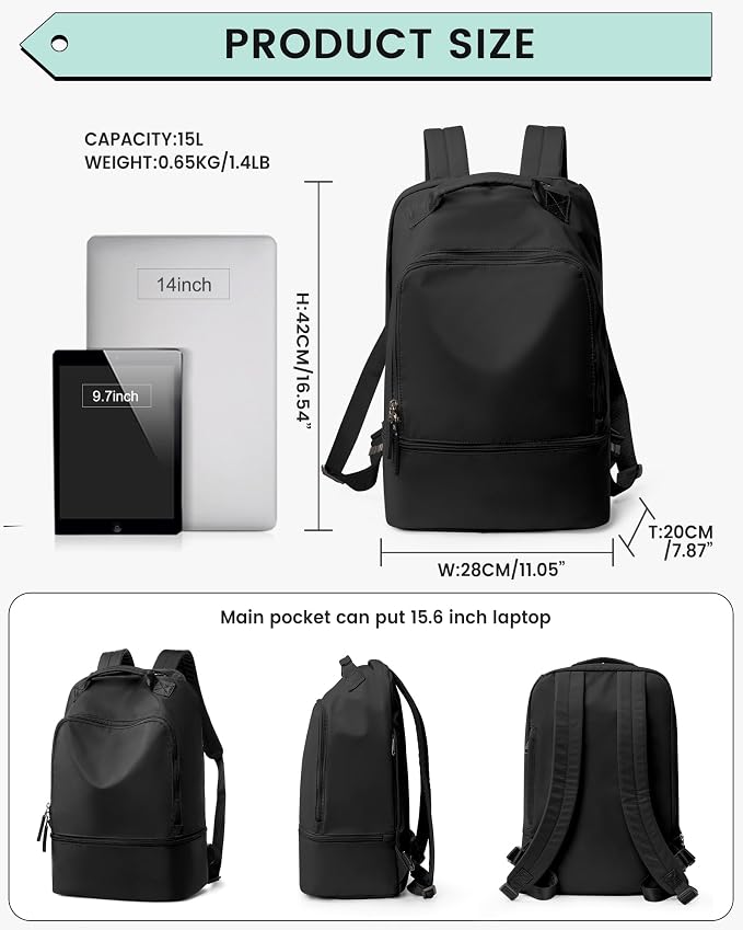 Gym Backpack for Women, Gym Bag with Shoe Compartment, Water Resistant Lightweight Sports Yoga Travel Backpack with Wet Pocket,Cheer Backpack,Black