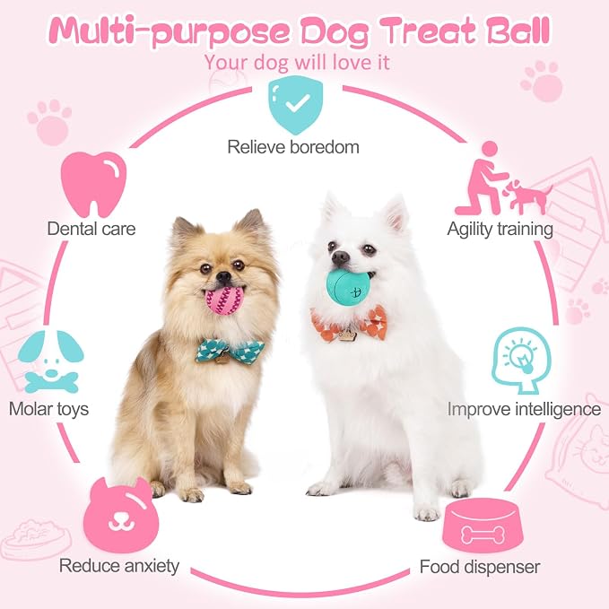 HIPPIH Dog Puzzle Toy 2 Pack, Interactive Dog Toys for Treat Dispensing | Durable Puppy Enrichment Toys, Dog Treat Ball for Teething, Slow Feeder, IQ Training, Pink-2.75'', Green-3.14''